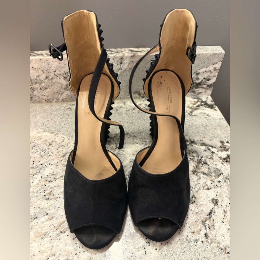 Zara Black Peep-Toe Studded Heels